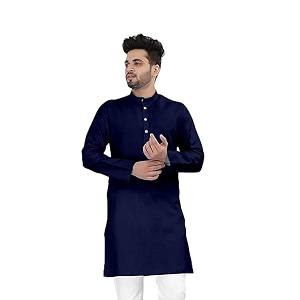 Flossy Mens Cotton Blend Plain Solid Kurta