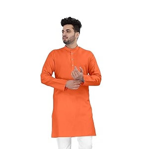 Flossy Mens Cotton Blend Plain Solid Kurta
