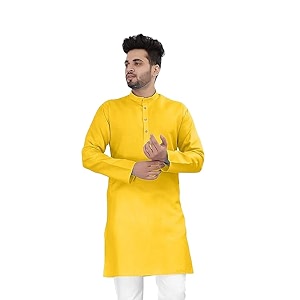 Flossy Mens Cotton Blend Plain Solid Kurta