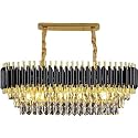 FLOSTON 3-Tier K9 Crystal Oval Black Gold Chandelier Ceiling Light for Living Room Bedroom and Hallway 1200x350