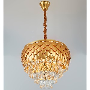 floston pineapple shape 4 tier-k9 grade glass crystal chandelier with 3 color 40w led lights for living room bad room home and hallway 500mm