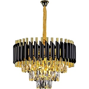 floston modern crystal chandeliers black gold k9 crystal 3 tier round crystal chandelier ceiling light fixture for living room and hallway 400mm
