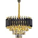 FLOSTON Modern Crystal Chandeliers Black Gold K9 Crystal 3 Tier Round Crystal Chandelier Ceiling Light Fixture for Living Room and Hallway 400mm…