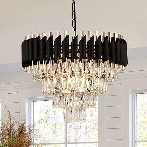 floston modern crystal chandeliers black gold k9 crystal 4 tier round crystal chandelier ceiling light fixture for living room and hallway 500mm