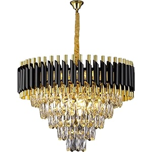 floston modern crystal chandeliers 5 tier round crystal chandelier black gold with k9 crystal with ceiling light fixture for living room and hallway 600mm