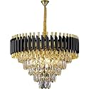 FLOSTON Modern Crystal Chandeliers 5 Tier Round Crystal Chandelier Black Gold with K9 Crystal with Ceiling Light Fixture for Living Room and Hallway 600mm