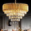 FLOSTON Modern Chandeliers Crystal with 5-Tier K9 Gold Color Chandeliers Ceiling Light Fixture Pendant for Living Room and Hallway 600mm
