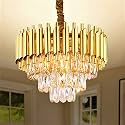 FLOSTON Modern Crystal Chandeliers Gold Crystal Chandeliers 3-Tier Round Ceiling Light Fixture Crystal Pendant Chandelier for Dining Room Living Room Bedroom Foyer Hallway 400mm