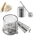 Flour Sifter, 3 Cup Flour Sifter, Sifter for Baking Sifter Handheld Baking Sieve Food-Grade Double-Filter, Powdered Sugar Shaker Duster Set for Baking Cakes, Pastries, Pies, Cupcakes and Desserts