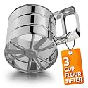 Flour Sifter for Baking – 3 Cup Flour Sifter Stainless Steel with Dual-Blade, Ergonomic Handle, Reinforced Base, Rust-Resistant and Easy to Wash – For Powdered Sugar, Cocoa, and Daily Baking Tasks