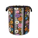 Flower Art Laundry Basket Oxford Cloth Laundry Hamper With Handle, Clothes Storage Basket Organizer for Bathroom/Bedroom/Dormitories 16" X 20.8"