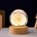 Flower Crystal Ball Night Light,2.4 Inch Glass Ball Night Lamp with Woodern Base, Decorations Gifts for Men, Women, Kids, Boys, Girls, Teens (H- Flower Crystal Ball), Led