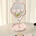 Flower-Shaped Makeup Mirror, Rotatable Makeup Mirror with Tray Table Vanity Mirror Cute Flower-Shaped Mirror for Tabletop, Bedroom, Bathroom, Living Room(Multicolour)