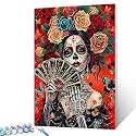 Flower Skull Girl Paint by Numbers Kits for Adult Paint by Numbers Day of The Dead Painting Kits on Colored Canvas Art Paintwork Perfect for Gift Home Wall Decor DIY Framed 16x20 Inch
