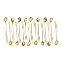 Flower Spoons Gold Stainless Steel Petal Spoon Long Handle Mixing Coffee Teaspoon Ice Cream Dessert Scoop (Golden Spoons-16pcs)