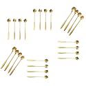 Flower Spoons Gold Stainless Steel Petal Spoon Long Handle Mixing Coffee Teaspoon Ice Cream Dessert Scoop (Golden Spoons-24pcs)