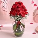 FlowerAura Premium Fresh Live Flower Bouquet of 24 Red Roses In Glass Vase Gift For Birthday | Anniversary | Love | Home Decor | Fathers Day Gift For Dad (Same Day Delivery)