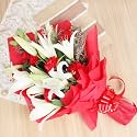 FlowerAura Premium Fresh Live Flower Bouquet of 20 White Carnations &amp; Red Roses In Wrapping Paper Gift For Birthday | Anniversary | Love | Home Decor | Fathers Day Gift For Dad (Same Day Delivery)