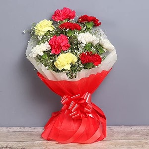 floweraura premium fresh live flower bouquet of 10 mix carnations in designer paper gift for birthday  anniversary  love  home decor  fathers day gift for dad same day delivery