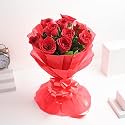 FlowerAura Premium Fresh Live Flower Bouquet of 10 Red Roses In Non Woven Paper Gift For Birthday | Anniversary | Love | Home Decor | Fathers Day Gift For Dad (Same Day Delivery)