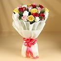 FlowerAura Premium Fresh Live Flower Bouquet of 20 Mix Roses In Non Woven Paper Gift For Birthday | Anniversary | Love | Home Decor | Fathers Day Gift For Dad (Same Day Delivery)