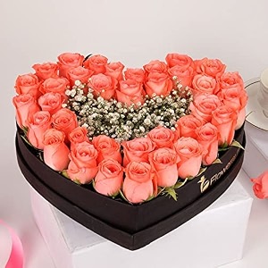 floweraura premium fresh live flower bouquet of 36 pink roses in fa heart box gift for birthday  anniversary  love  home decor  fathers day gift for dad same day delivery