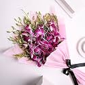 FlowerAura Premium Fresh Live Flower Bouquet of 6 Purple Flowers In Non Woven Paper Gift For Birthday | Anniversary | Love | Home Decor | Fathers Day Gift For Dad (Same Day Delivery)