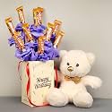 Floweraura Decorative Bunch Of Fresh 10 Five Star Chocolate Bouquet In Box With Cute Teddy Bear Valentine's Day Gifts For Girlfriend, Boyfriend, Husband &amp; Wife (Same Day Delivery) - 400 Gm