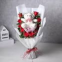 FlowerAura Decorative Bunch Of Fresh Live 10 Red Roses Flowers With Cute Teddy Bear Bouquet In Paper Packing Valentine's Day Gifts For Girlfriend, Boyfriend, Husband &amp; Wife (Same Day Delivery)