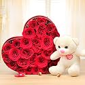 FlowerAura Decorative Bunch Of Fresh Live 25 Red Roses Flowers Bouquet In Heart Shape Box With Cute Teddy Bear Valentine's Day Gifts For Girlfriend, Boyfriend, Husband &amp; Wife (Same Day Delivery)