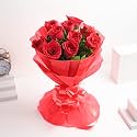 FlowerAura Premium Fresh Live Flower Bouquet of 10 Red Roses In Non Woven Paper Gift For Birthday | Anniversary | Love | Home Decor | Fathers Day Gift For Dad (Same Day Delivery)