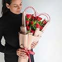FlowerAura Premium Fresh Live Flower Bouquet of Lovable 10 Red Roses In Designer Paper Gift For Birthday | Anniversary | Love | Home Decor | Fathers Day Gift For Dad (Same Day Delivery)