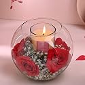 FlowerAura Love Special Fresh Live 6 Red Roses Flowers Bouquet With Glass Candle In Glass Fish Bowl For Valentine's Day &amp; Birthday Gift