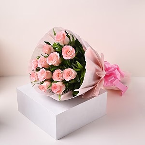 floweraura premium fresh live flower bouquet of set of 12 pink roses in designer paper gift for birthday  anniversary  love  home decor  fathers day gift for dad same day delivery