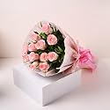 FlowerAura Premium Fresh Live Flower Bouquet of Set of 12 Pink Roses In Designer Paper Gift For Birthday | Anniversary | Love | Home Decor | Fathers Day Gift For Dad (Same Day Delivery)