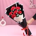 Floweraura Premium Artificial Crochet Flower Bouquet of 6 Red Roses in Luxury Paper with Rose Attar Gift for Birthday | Anniversary | Romantic Surprise | Rose Day | Valentine's Day | Women's Day