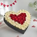 FlowerAura Premium Fresh Live Flower Bouquet of 50 White &amp; 25 Red Roses In Heart Box Gift For Birthday | Anniversary | Love | Home Decor | Fathers Day Gift For Dad (Same Day Delivery)