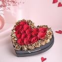 FlowerAura Premium Fresh Live Flower Bouquet of 20 Golden Painted & 15 Red Roses In Heart Box Gift For Birthday | Anniversary | Love | Home Decor | Fathers Day Gift For Dad (Same Day Delivery)