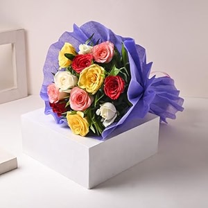 floweraura premium fresh live flower bouquet of set of 12 mix roses in designer non woven paper gift for birthday  anniversary  love  home decor  fathers day gift for dad same day delivery