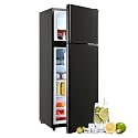Fridge, Office Fridge, Small Refrigerator, Portable Refrigerator, Compact Fridge with Freezer 3.5 Cu.Ft, 2 Doors, 2 Removable Glass Shelves for Kitchen, Bedroom, Office, Dormitory, Bar, Black