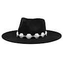 FLUFFY SENSE. Big Wide Brim Boho Western Hat for Women and Men - Felt Rancher Fedora Hat with 4 inches Flat Brim