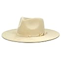 FLUFFY SENSE. Big Wide Brim Boho Western Hat for Women and Men - Felt Rancher Fedora Hat with 4 inches Flat Brim