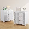 White Night Stand Set of 2, 24" Wide Wood Nightstand with Charging Station and 3 Drawers, Large Modern Fluted Night Stand End Table Bedside for Bedroom, Silent-Close Slide Rails, White