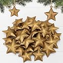 Flutesan 30 Pcs Christmas Rusty Star Ornaments, Jingle Bell, Metal, Gold