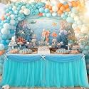 Flutesan 9 ft x 30 Inch Mermaid Tutu Table Skirt with Tables Cloth