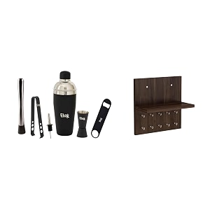 flux cocktail shaker set with free wood display shelves - all-inclusive bartender kit for home bars 15 lbs leak-proof seal food-grade stainless steel