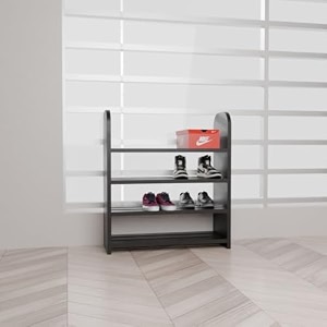 flux elegance 4-tier shoe rack black particle board with laminate finish multipurpose storage organizer 50x20x60 cm durable amp eco-friendly wooden shelf for shoes and more