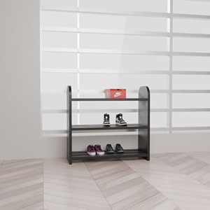 flux elegance three-tier shoe rack black 50x20x50 cm particle board with laminate finish multipurpose storage organizer durable wooden shelf for shoes home office dining room