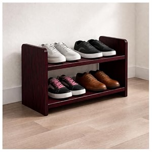 flux elegance three-tier shoe rack red 50x20x50 cm heavy duty particle board with laminate finish multipurpose storage organizer durable wooden shelf for home office classroom