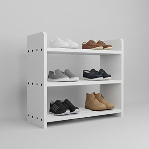 flux elegance three-tier shoe rack white 50x20x50 cm particle board with laminate finish multipurpose storage organizer durable wooden shelf for shoes home office